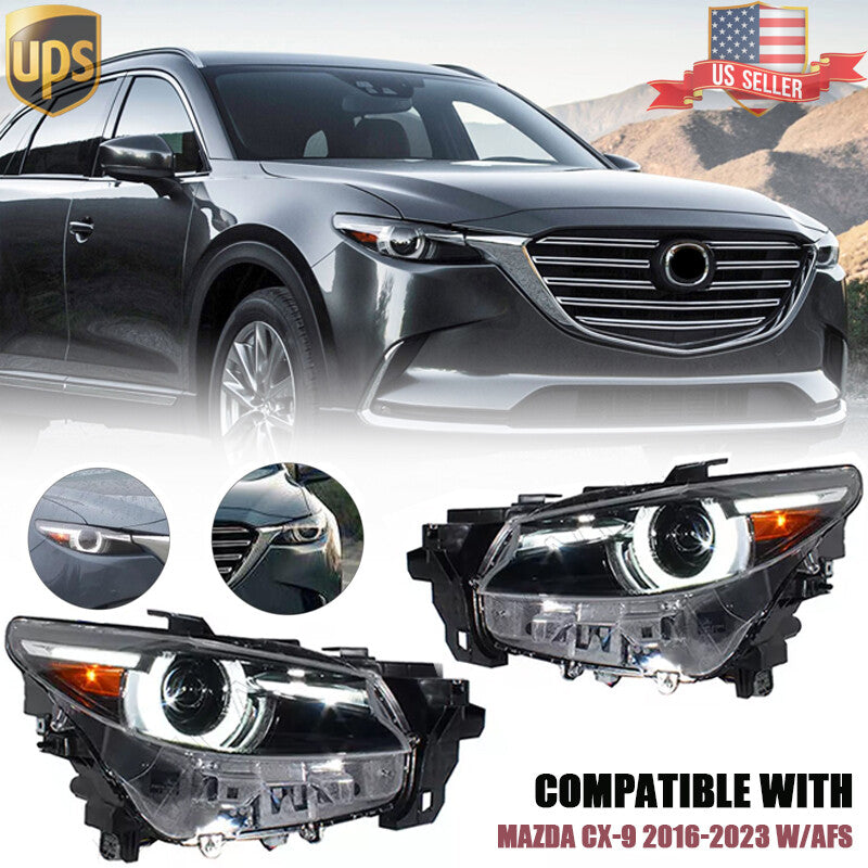 Pair Left Right Full LED Adaptive Headlight Lamp for Mazda CX-9 2016-2023 w/AFS