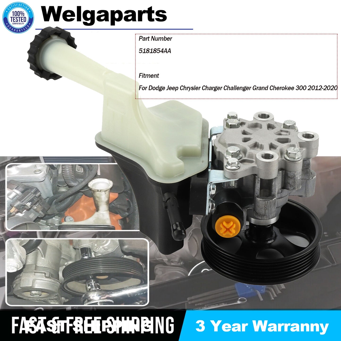 Power Steering Pump fit for Dodge Charger for Challenger Grand Cherokee 300 5181854AA US
