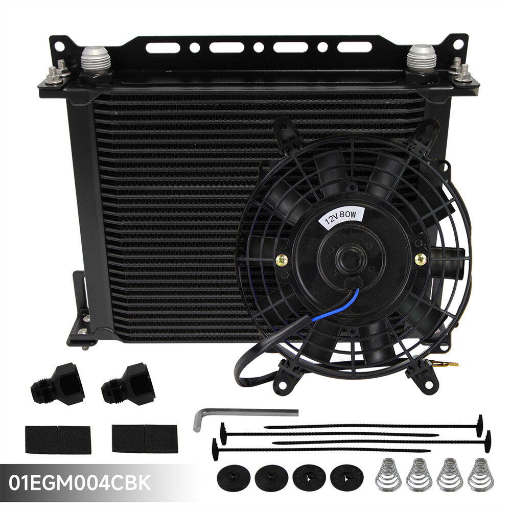 Universal 30 Row AN10 Engine Oil Cooler w/AN10 To AN8 Fittings + 7 Electric Fan