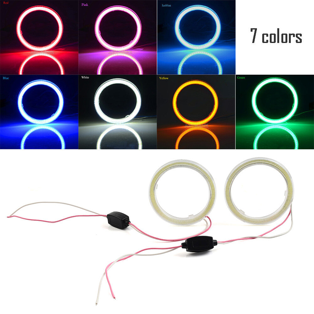 2x 70MM Car DRL Fog Headlights COB Angel Eyes Halo Ring 12V LED Light Universal