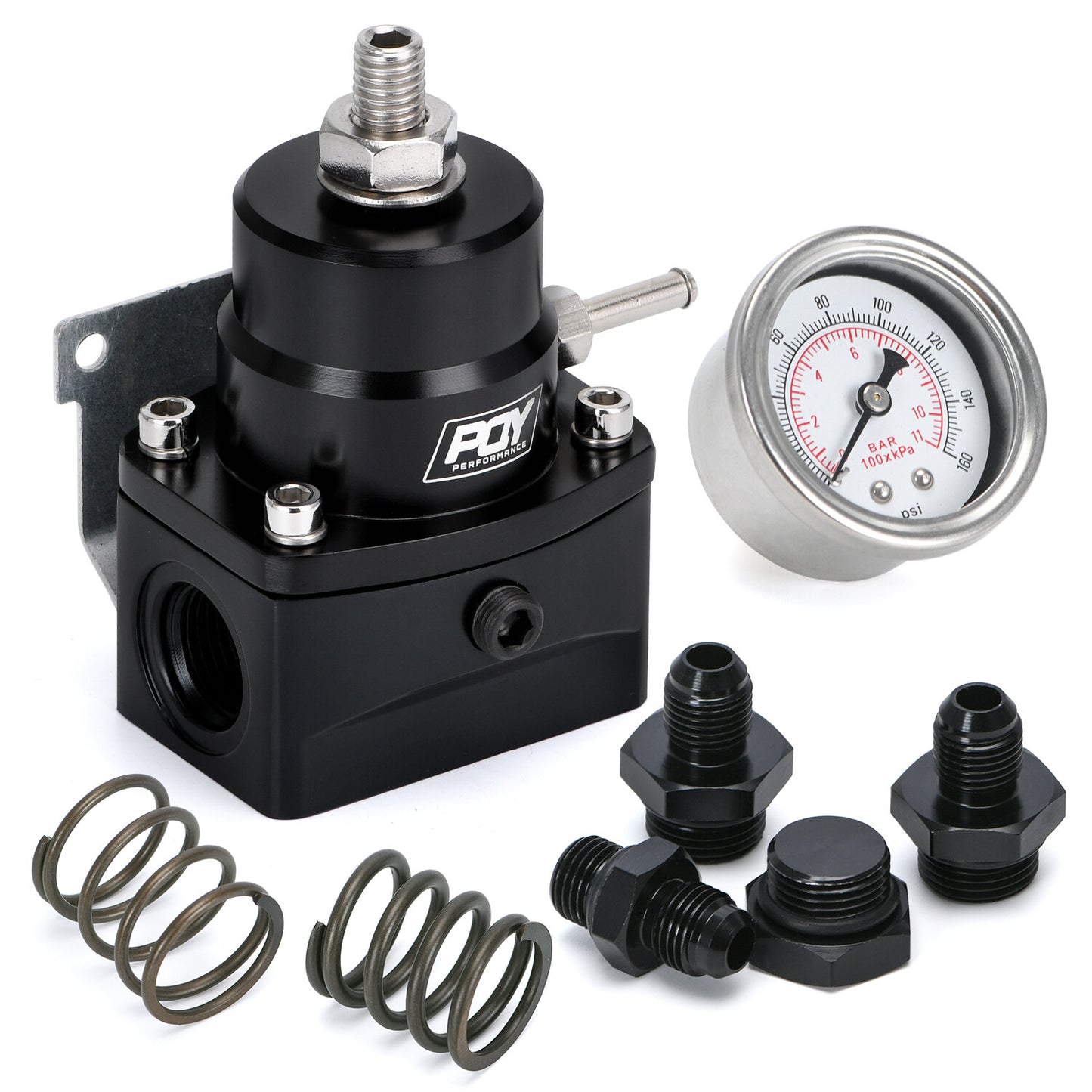 Adjustable Fuel Pressure Regulator Gauge Kit W/ 6AN Adapter Fitting 3-70 PSI