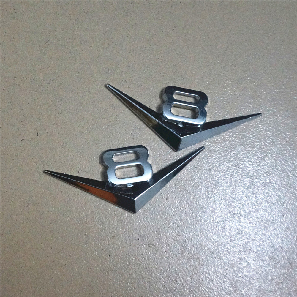 2x Chrome V8 Silver Metal Badge Decal Sticker Emblem Sports Engine Car 5.7L Auto