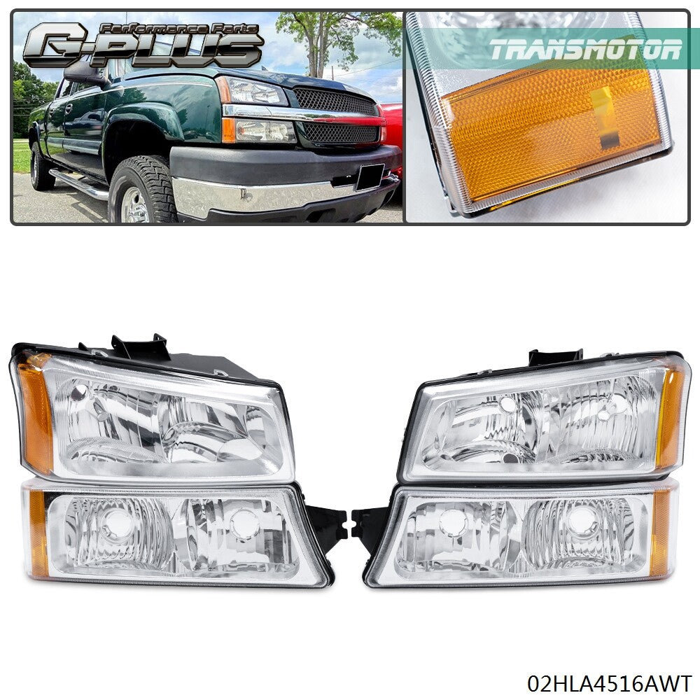 Suitable for 03-06 for Chevrolet Silverado Chrome Amber Corner Headlights + Signal Bumper