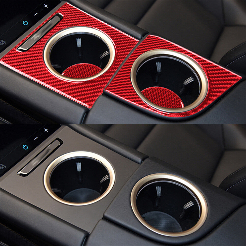 Red Carbon Fiber Center Console Cup Holder Panel Trim for Porsche Taycan 2019-22