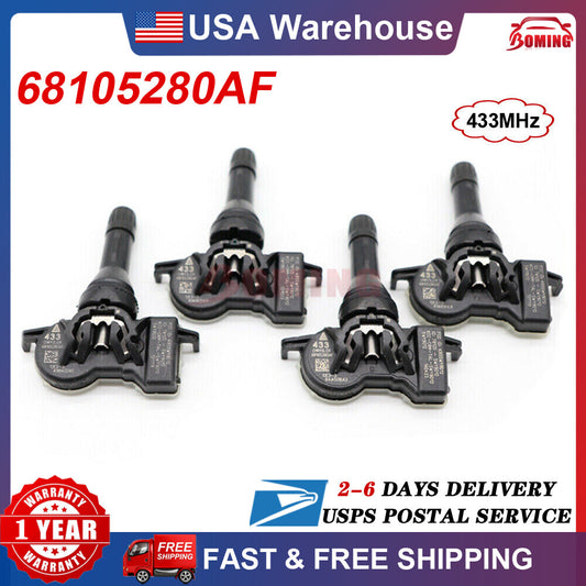 4x New TIRE PRESSURE SENSOR TPMS 68105280AF for Dodge Dart for Jeep 13-16 433Mhz