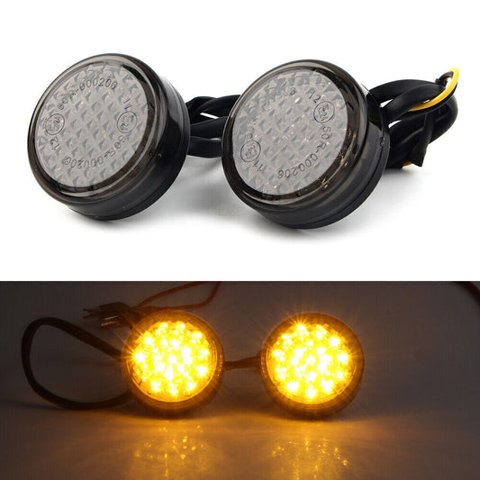 2x LED Motorcycle Round Smoke Turn Signal Indicator Blinker Light Lamp Amber
