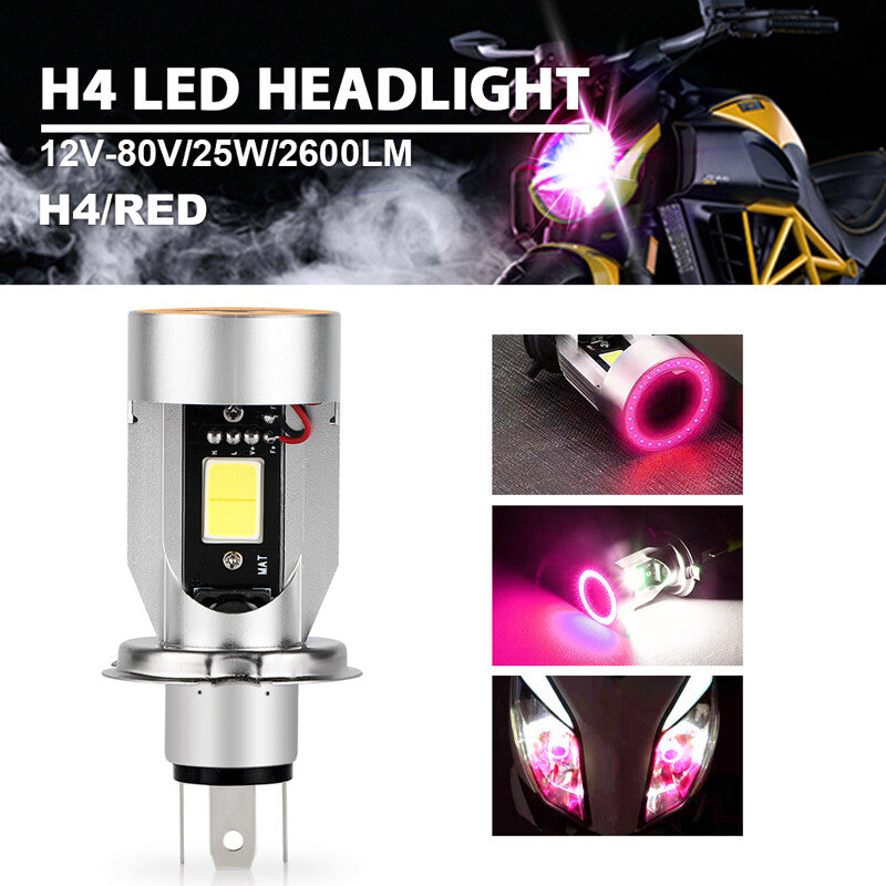 25W H4 HB2 9003 Motorcycle LED Headlight Kit Hi/Low Power Bulb Red Angel Eyes