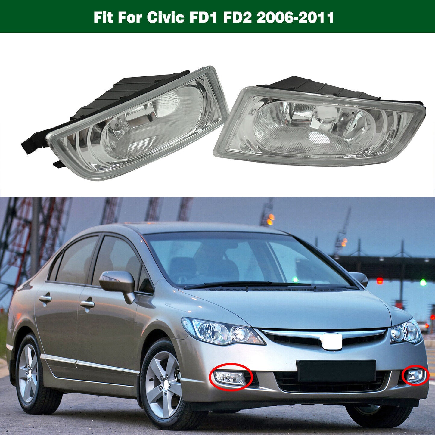 1Pair Driving Fog Lights Bumper Lamps Clear for Honda for Civic FD1 FD2 2006-2011