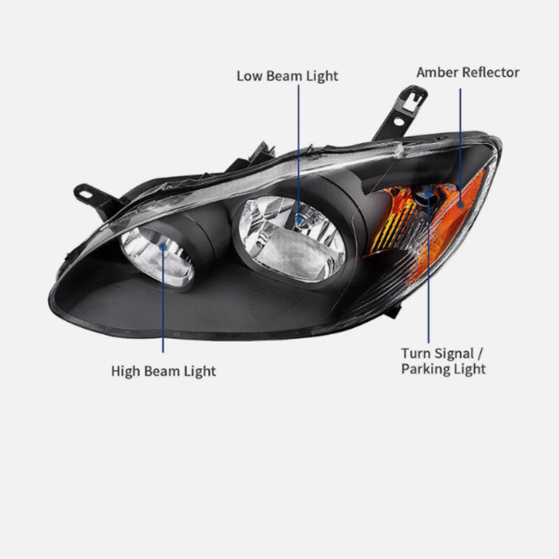 For 2003-2008 for Toyota for Corolla Headlights Headlamps Housing Black Housing Amber