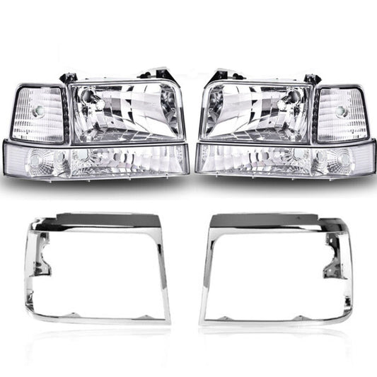 Suitable for 92-96 F150/F250 chrome/clear headlights + chrome headlight door panels