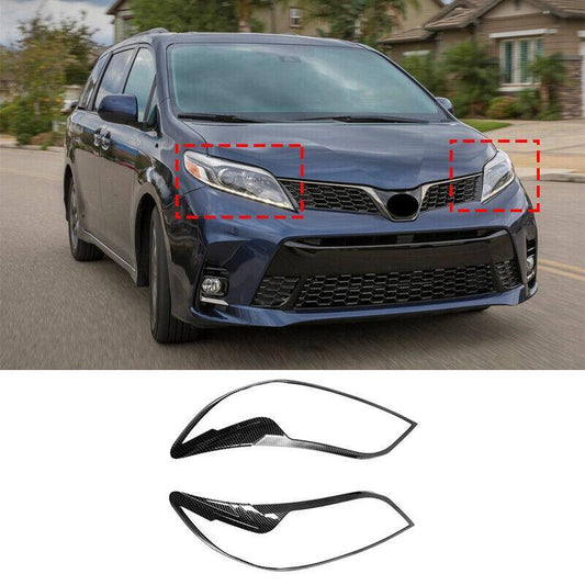 Carbon Fiber Front Headlight Lamp Cover Trim 2pcs for Toyota for Sienna 2018-2020