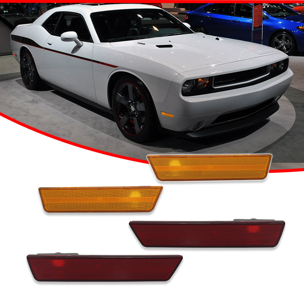 Suitable for 2008-14 for Dodge for Challenger front + rear side marker light reflectors, amber/red
