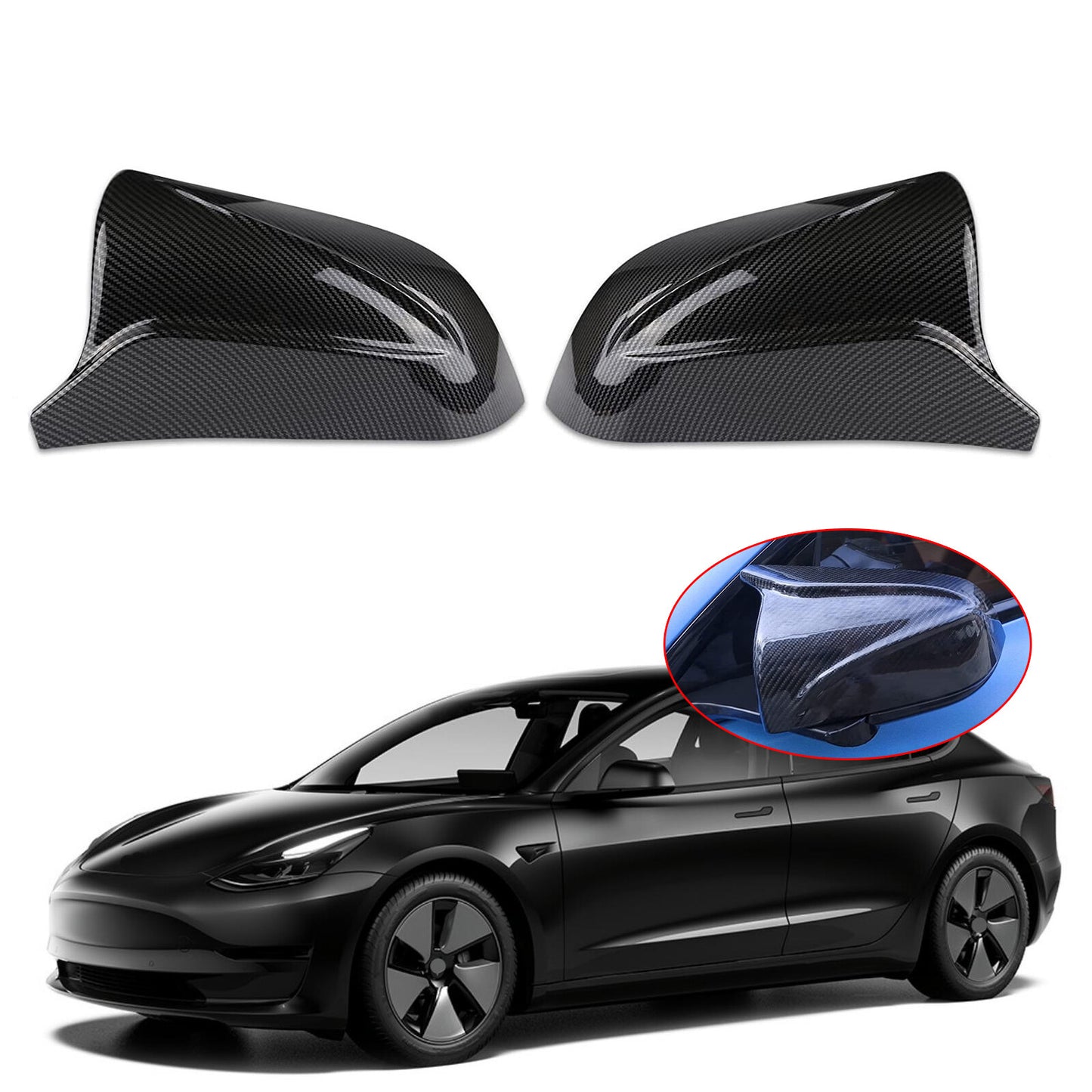 Carbon fiber rearview mirror covers are suitable for 2017-2020 for Tesla Model 3.