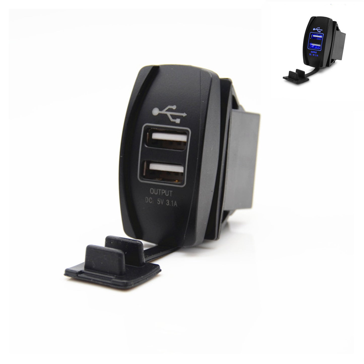 12V 3.1A Motorcycle Car Boat Blue LED Dual USB Power Charger Port Socket Plug