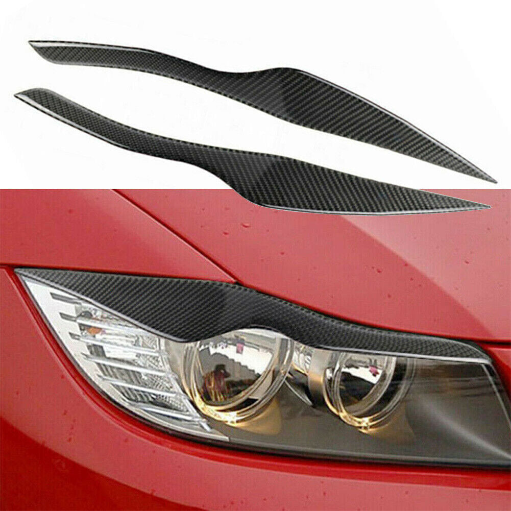 Carbon Fiber Headlight Eyelid Cover Eyebrow Trim Decal for BMW E90 E91 3 Series