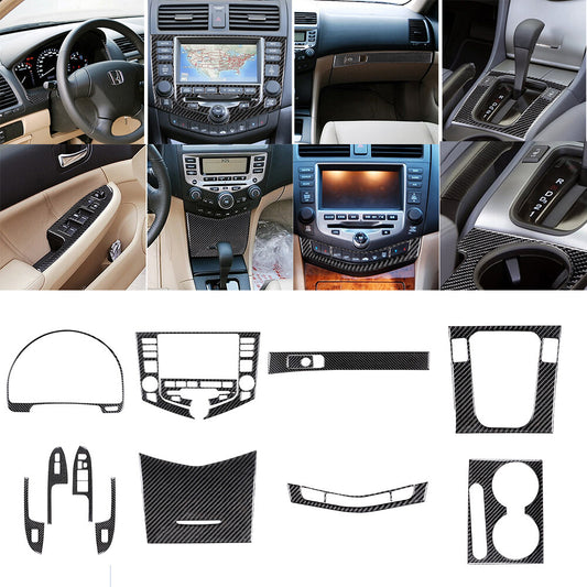 12Pcs Carbon Fiber Interior Full Set Cover Trim for Honda Accord Sedan 2003-2007