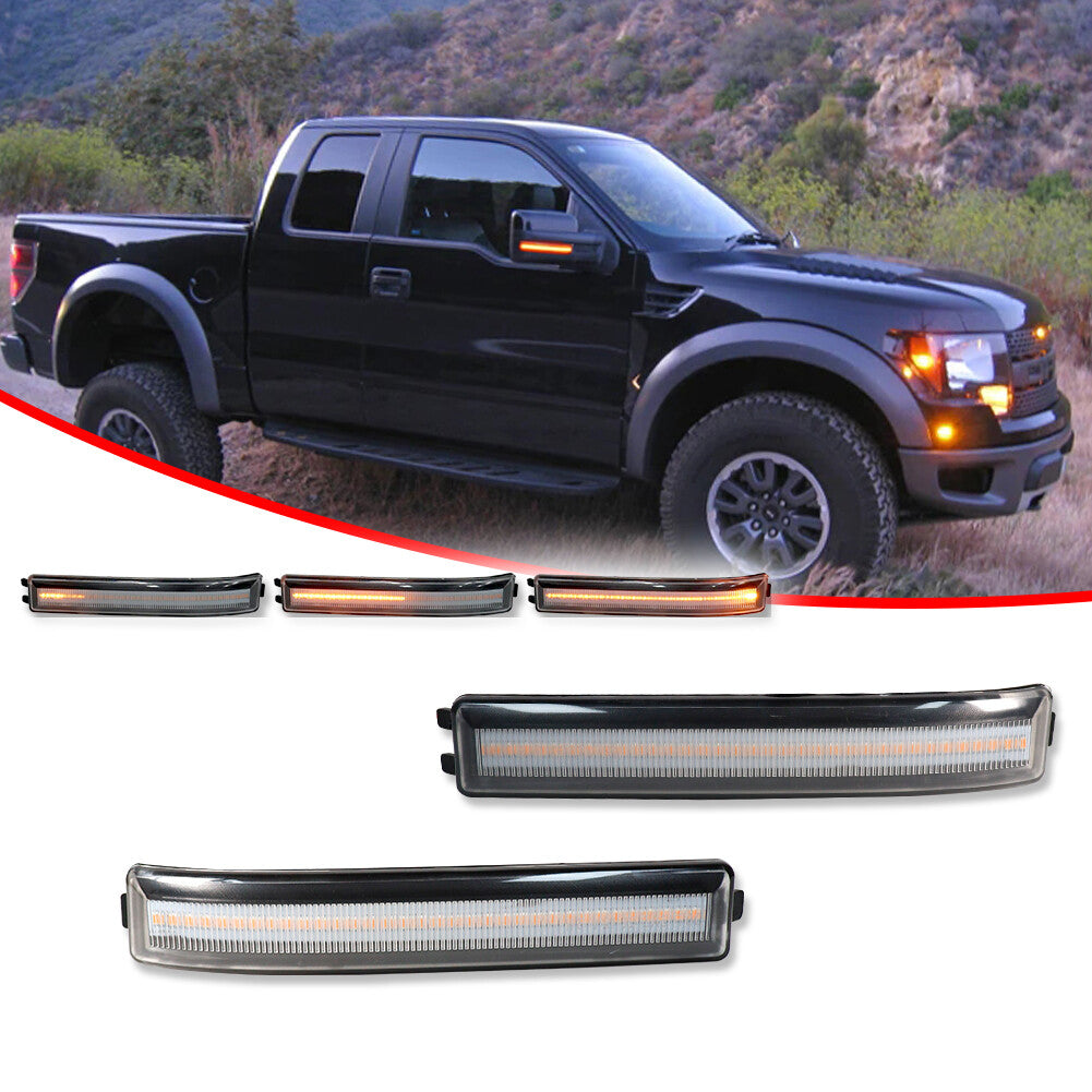 Sequential Blinker Amber LED Side Mirror Lights (Pair) for 2009-14 for Ford F150