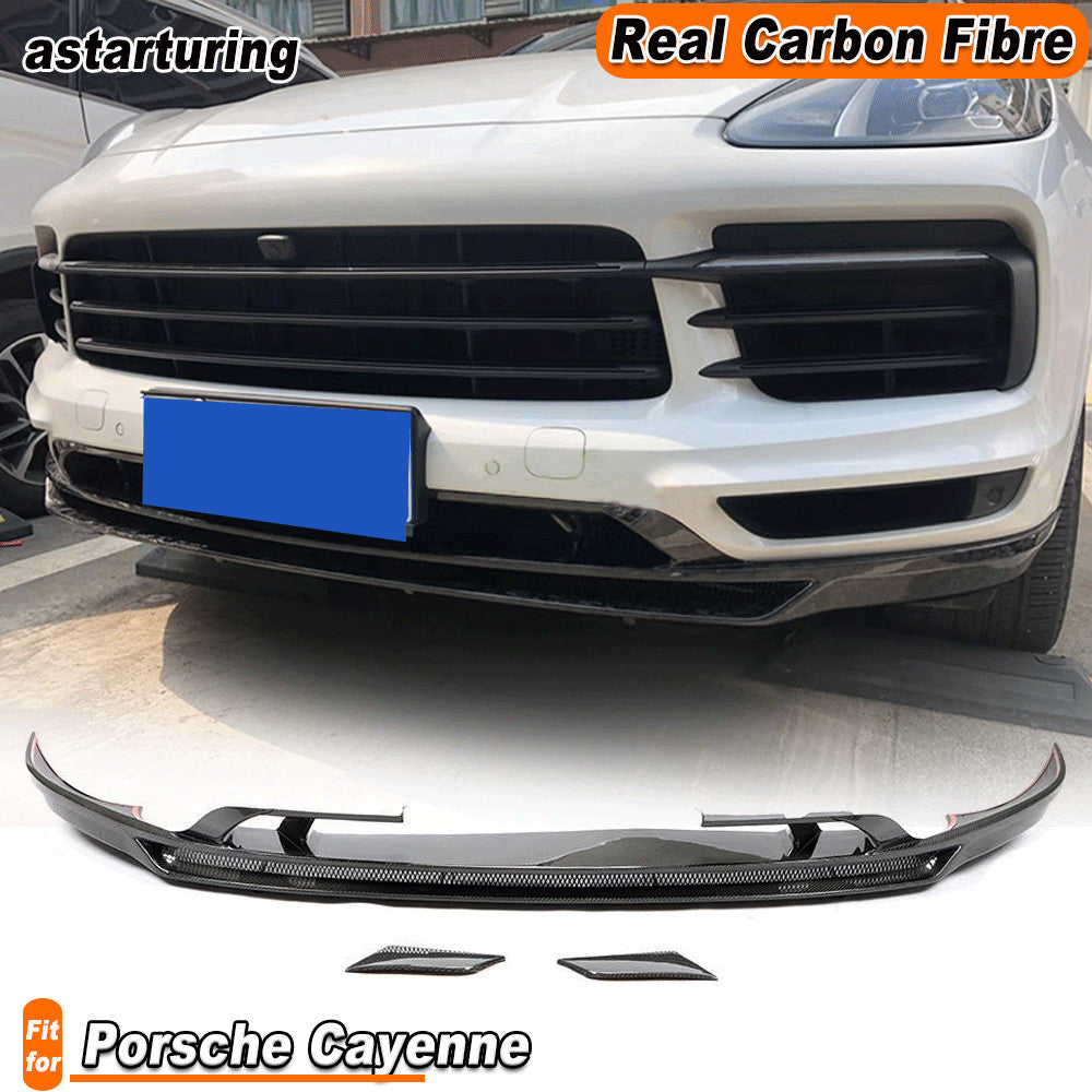 Fit for Porsche for Cayenne 2018-19 REAL Carbon Fiber Front Bumper Lip Chin Spoiler