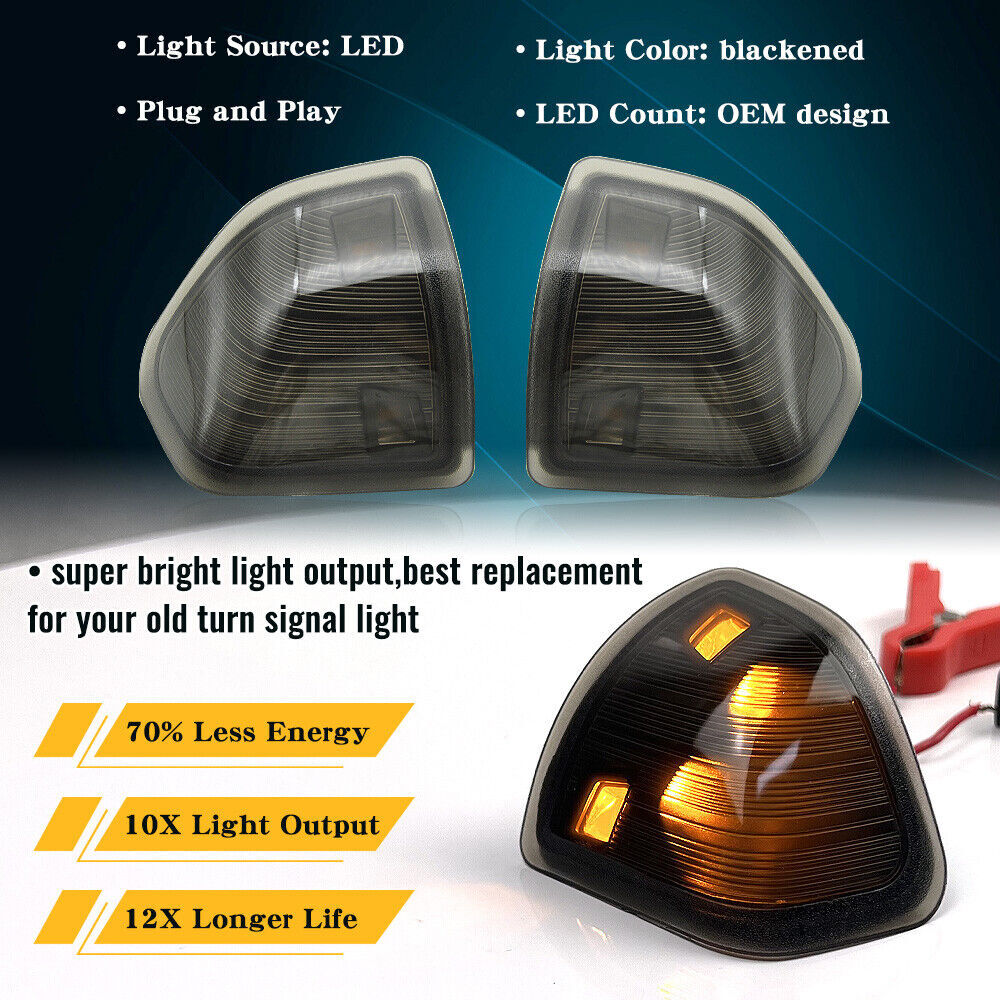 2x Smoke Lens Amber LED Side Mirror Turn Signal Light for Dodge for Ram 1500 2500