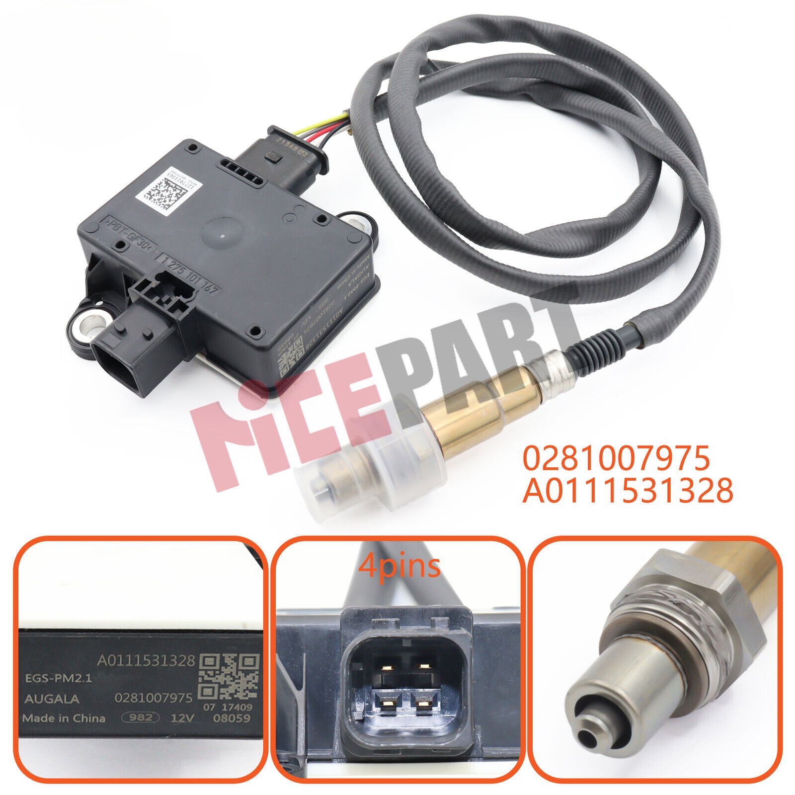Particle sensor A0111531328, compatible with Detroit DD13, DD15, and DD16 12V 0281007975