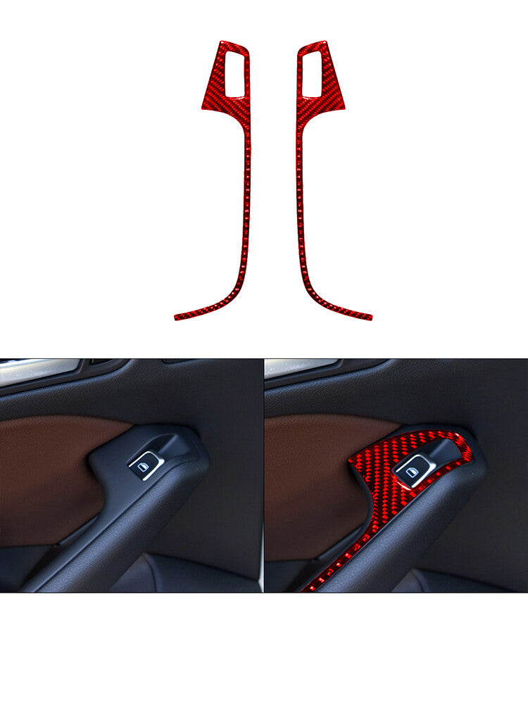 for Audi Q5 2009-2017 2Pcs Rear Window Lift Button Trim Cover Carbon Fiber Red