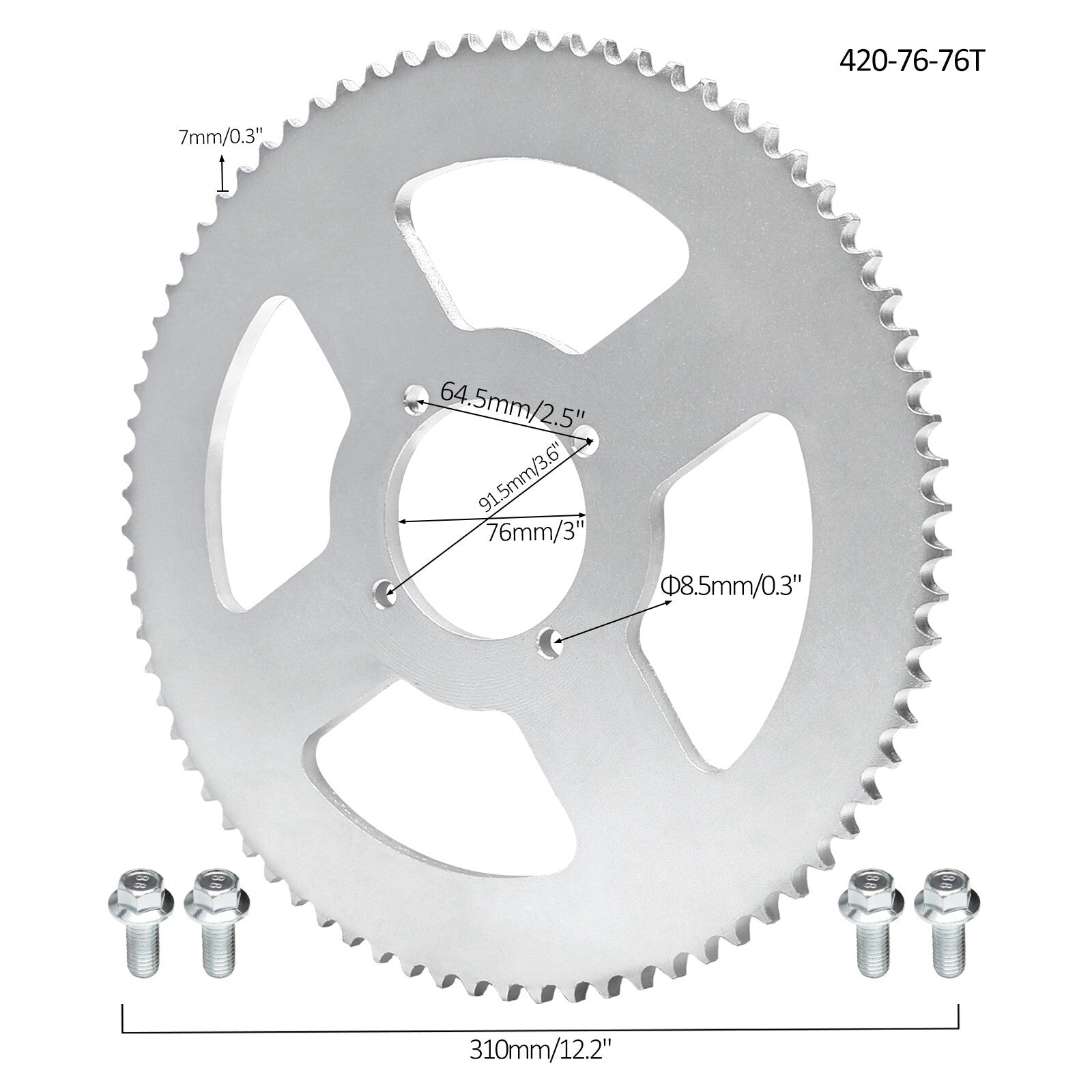 420 76T Rear Chain Sprocket 310mm OD Fo DIY Dirt Pit Bicycle Apollo 125CC 140CC 150