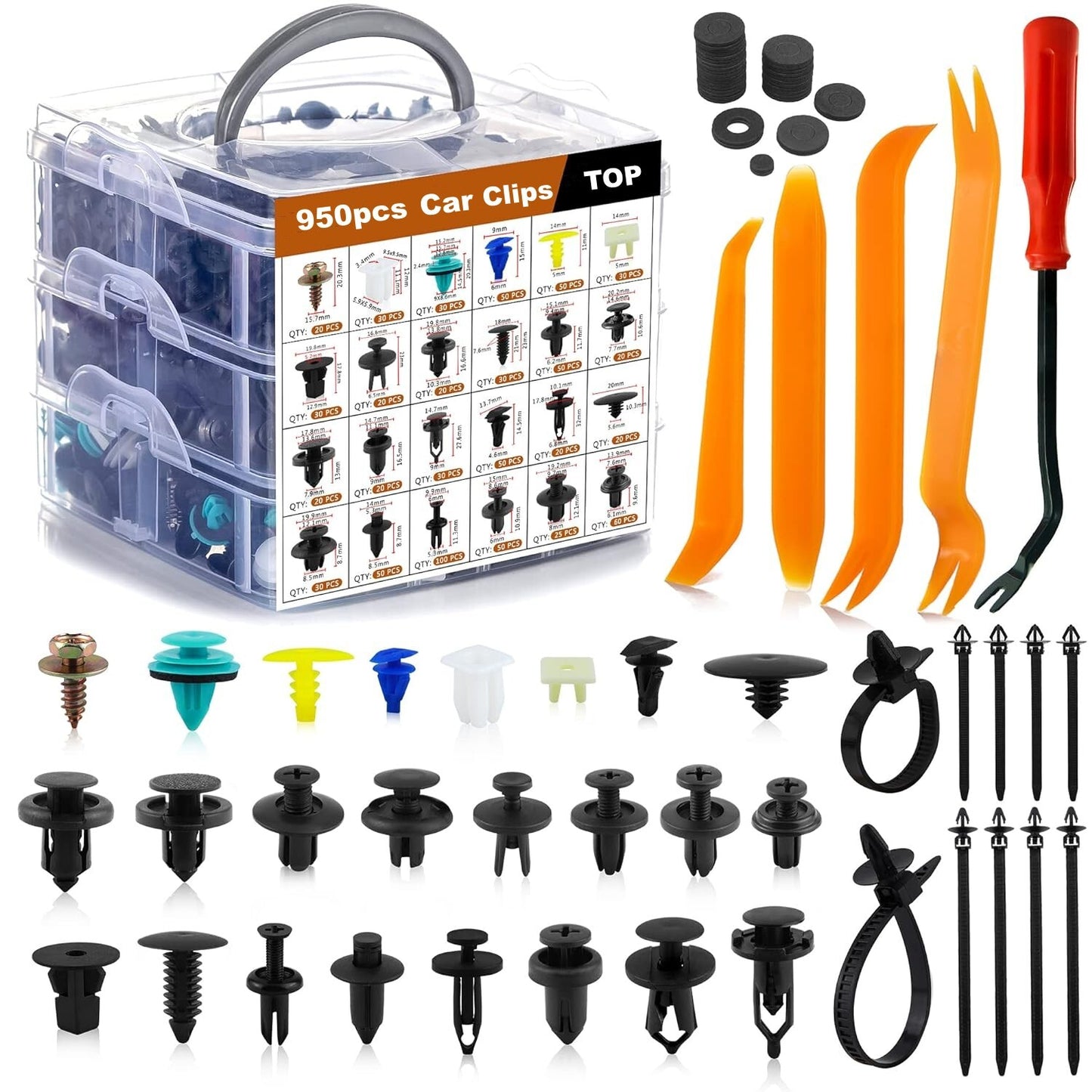 950-piece set of car fastener clips, bumper clips, car plastic clips, fasteners, and push pins