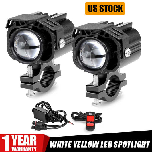 Pair YellowWhite Motorcycle ATV LED Spot Light Headlight Hi/Lo Driving Fog Lamp