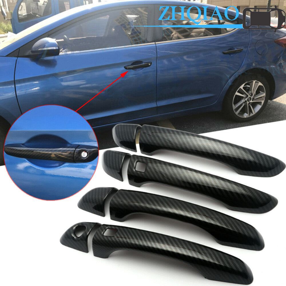 for Hyundai for Elantra 2017-2020 Black Carbon Fiber Texture Door Handle Cover Trim