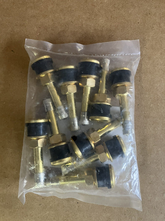 Lot of 10 TR500 2 Straight Brass Clamp-In Tubeless Truck Tire Valve Stems + Cap
