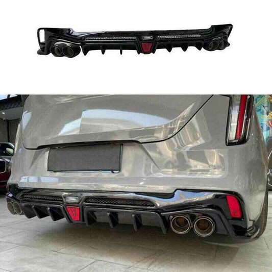 for Cadillac CT4 2020-2024 Rear Bumper Diffuser Lip Tail Pipes Spoiler MT Black