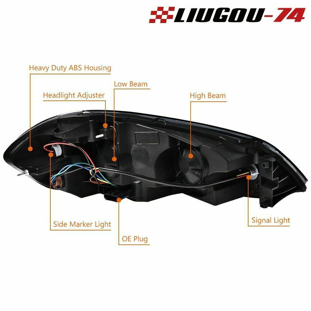 2-Piece Headlight Kit for 2006-2016 for Chevrolet Impala Smoke Lens Chrom Housing USA