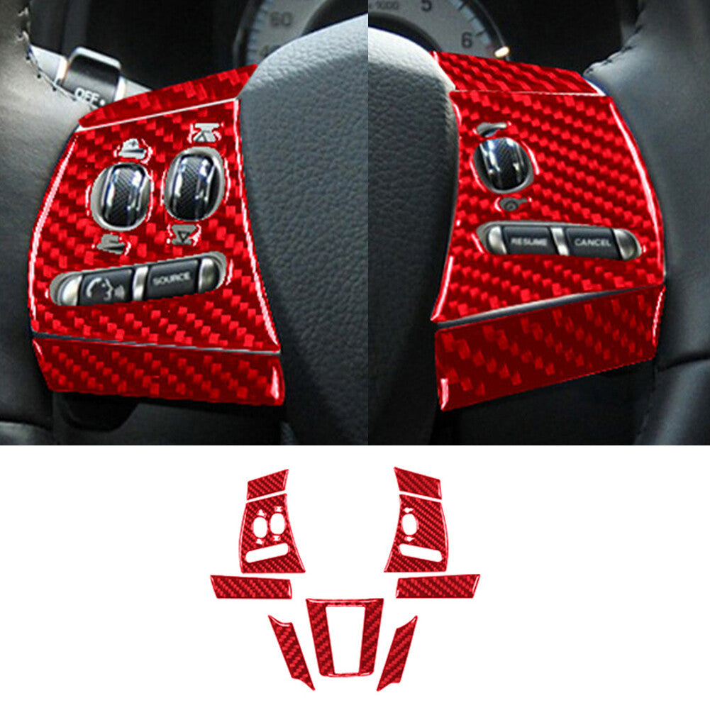 9x for Jaguar XF 09-11 Interior Steering Wheel Decor Trim Cover Carbon Fiber Red