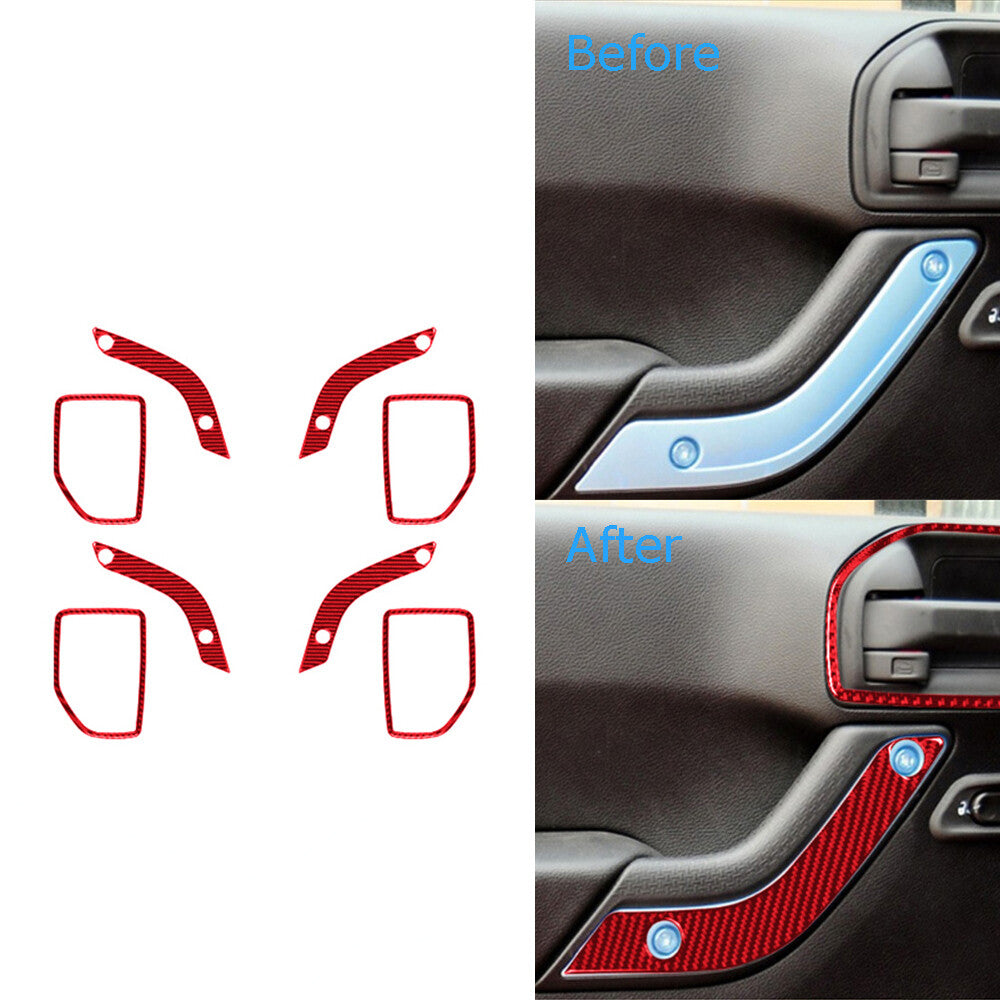 8Pcs Red Carbon Fiber Interior Door Handle Cover Trim for Jeep for Wrangler JK 11-17