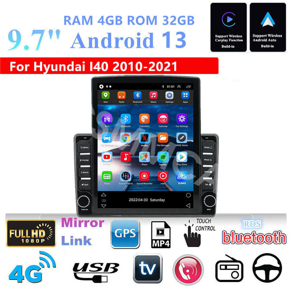 9.7in Android 13 Car GPS Wifi Stereo Radio 4+32G Fit for Hyundai I40 2010-2021