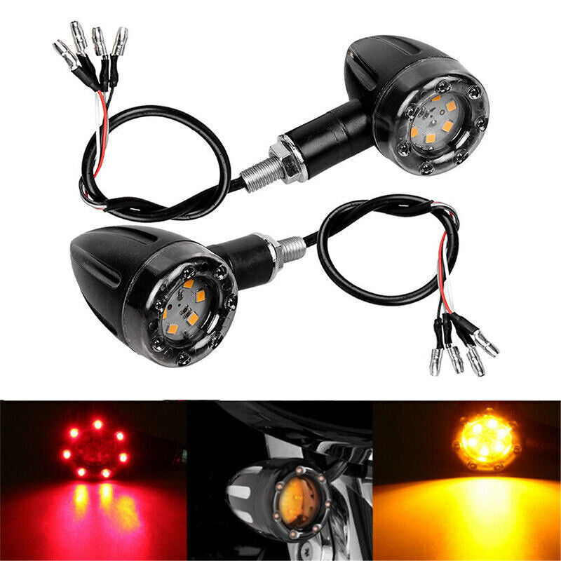 2x Motorcycle LED Bullet Turn Signals Brake Running Tail Light For Bobber Racer