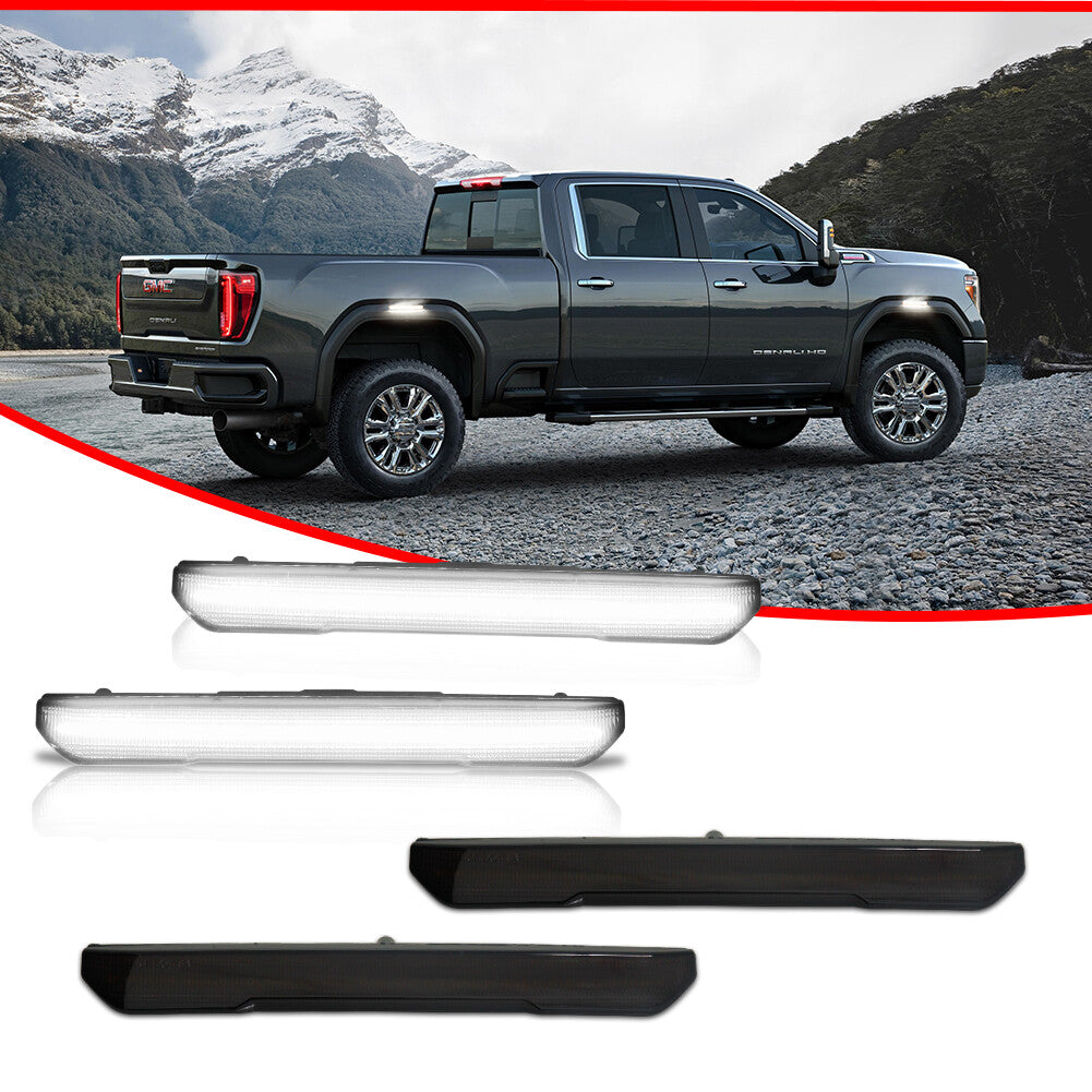 4-Pack Smoked F/R White LED Side Marker Lights for 2020-2022 for GMC for Sierra 2500 3500HD