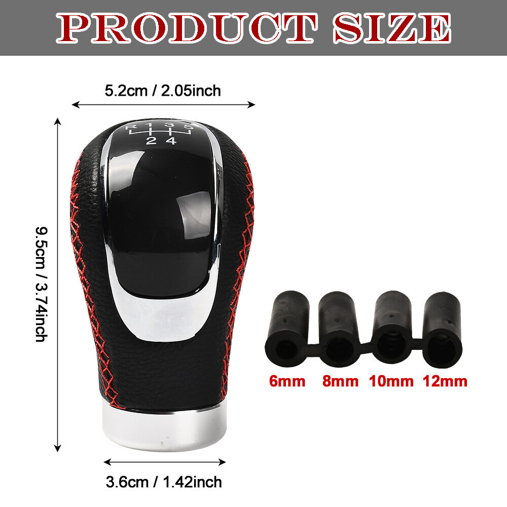 Universal Car Gear Shift Knob Leather 5/6 Speed Gear Lever Stick w/Red Line