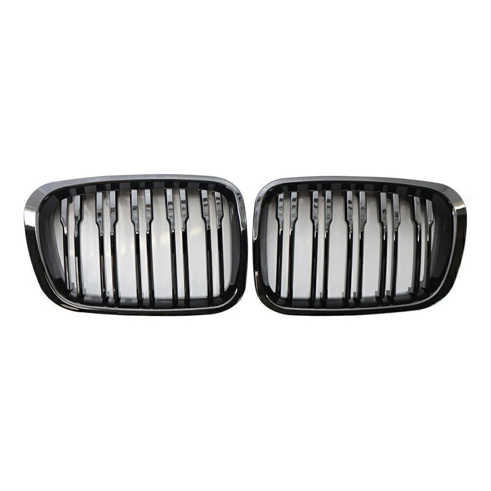 Front Twin Bar Grille Grills for BMW 3 Series E46 1999-2001 4 Door Gloss Black