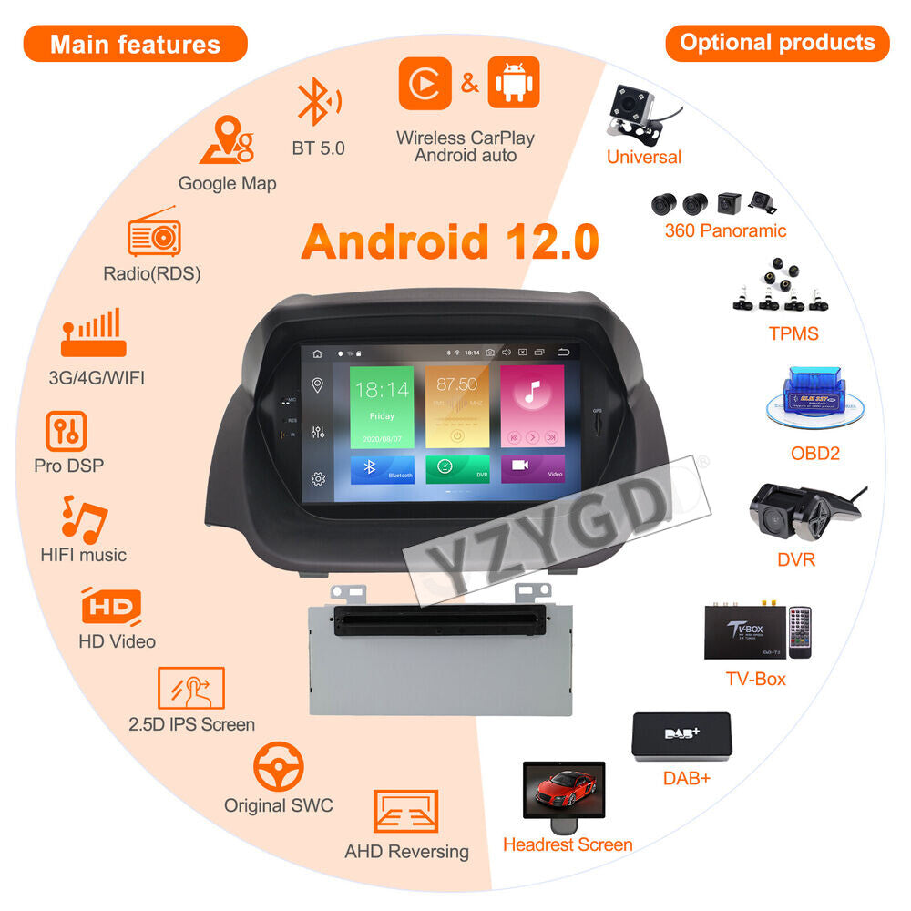 for Ford Fiesta 2009-2016 Android Car Radio Stereo Screen GPS Navigation Carplay
