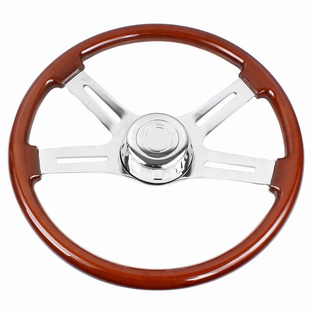 18 Chrome 4 Spoke Wood Steering Wheel for Freightliner / for Kenworth / for Peterbilt / for Volvo