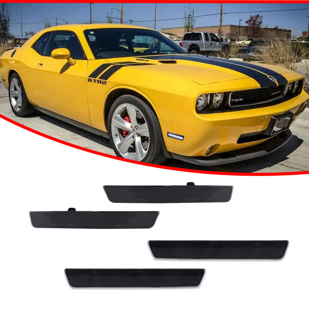Smoked front and rear all-white LED side marker lights for Dodge for Challenger 15-23