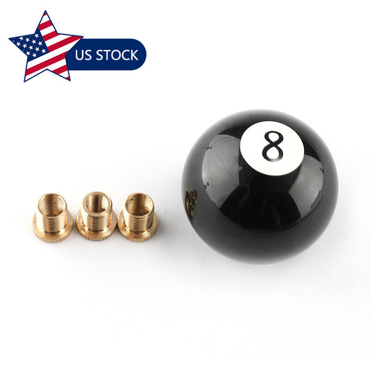 Black 8 Ball Billiard Shift Knob Acrylic Manual Gear Shifter Head w/ 3 Adapters