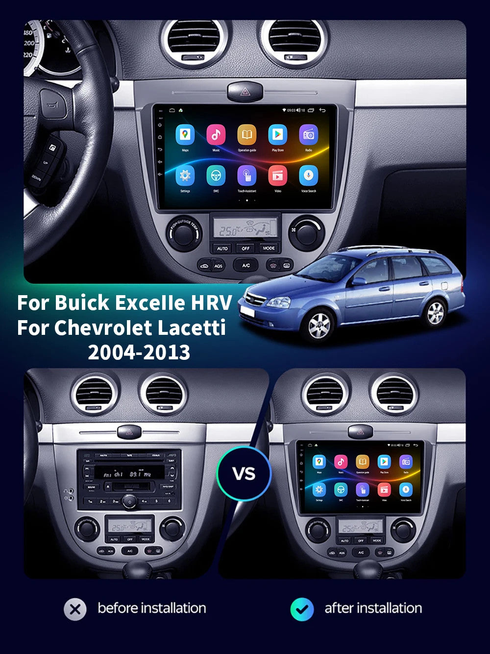 Car Radio for Chevrolet Lacetti for Buick Excelle HRV 2004-14 CarPlay GPS Screen