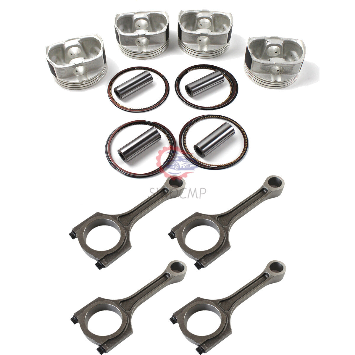 4pcs Engine Pistons Rings 23410-2G200 w/ 23510-25240 Connecting Rod Fits for Kia