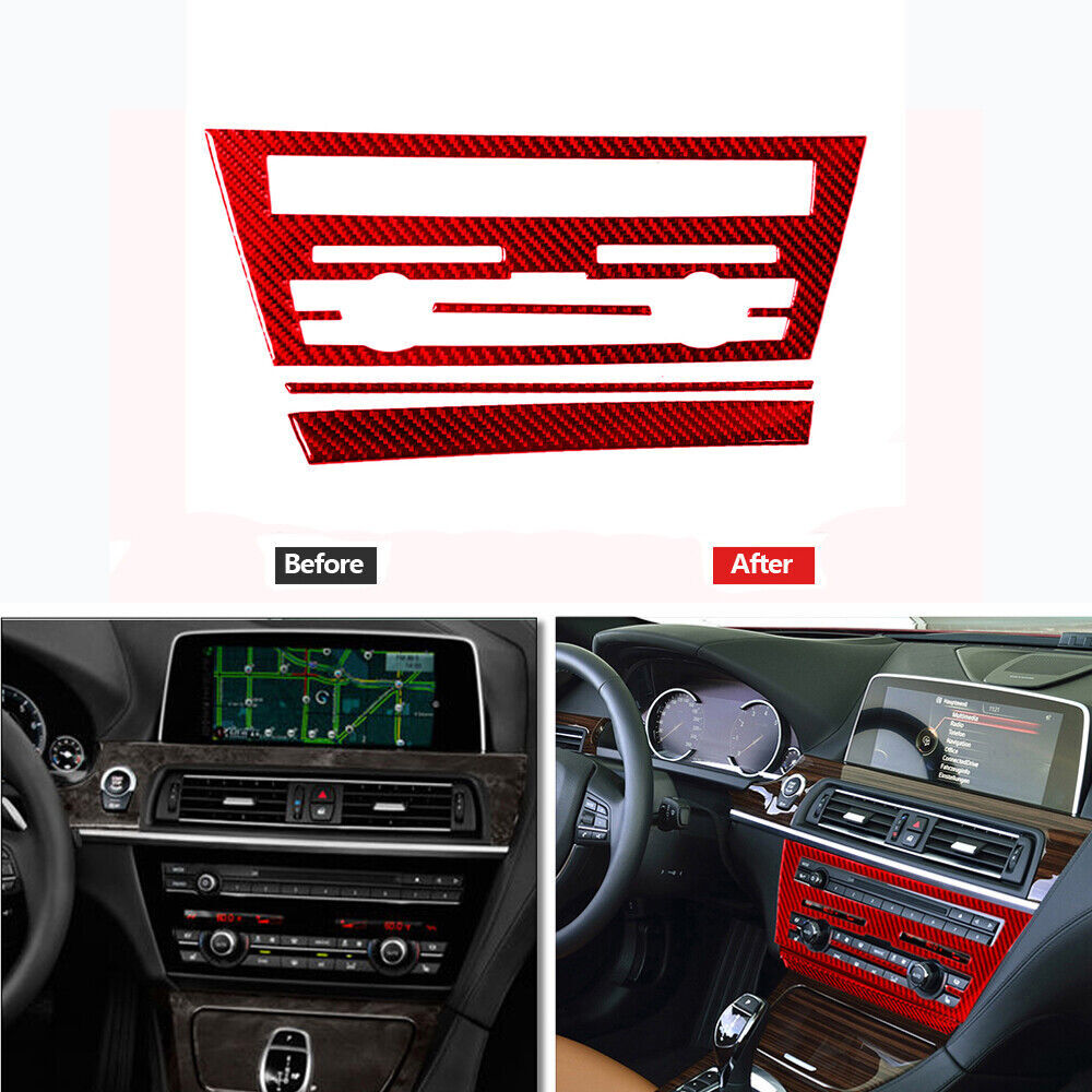 4Pcs Red Carbon Fiber CD Control Panel Cover Trim for BMW 6 Series F12 F13 11-18