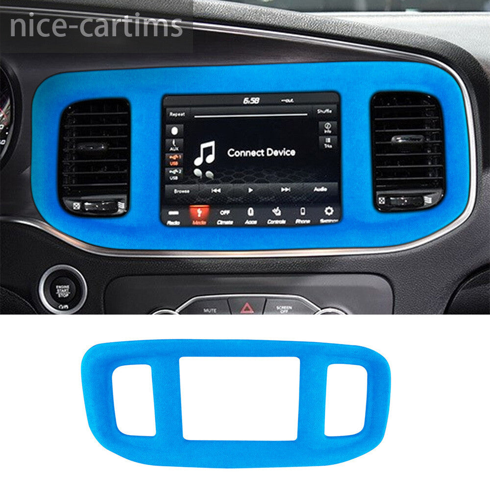 Suede Blue Central Control GPS Navigation Panel Trim for Dodge Charger 2015-2023