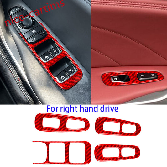 for Kia Stinger 2019+ RHD Window Lift Switch Button Panel Cover Red Carbon Fiber
