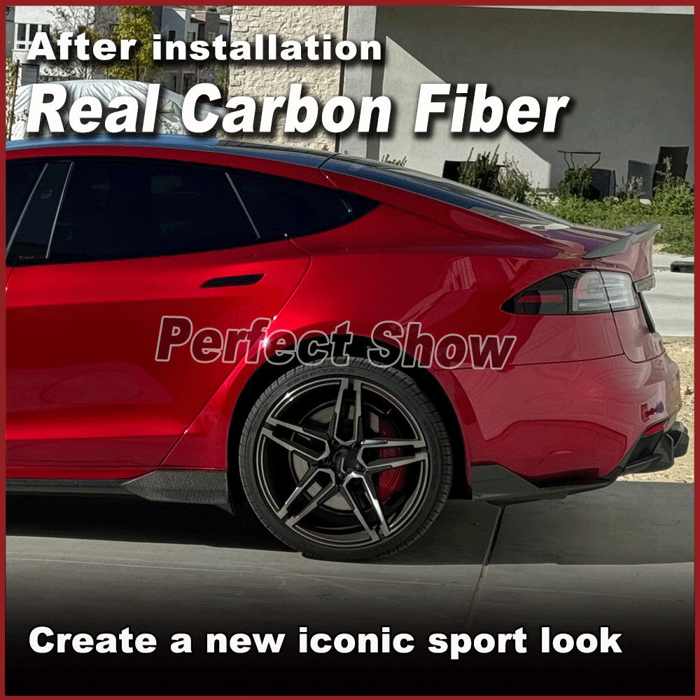 for Tesla for Model S 21-23 Real Carbon Rear Bumper Lip Splitters Diffuser Winglets