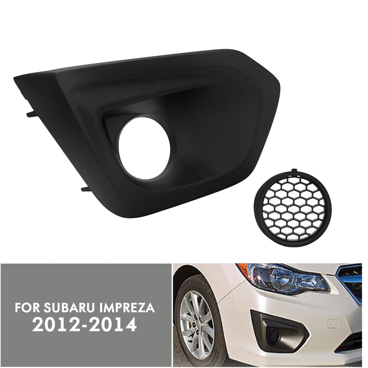 New passenger-side right fog light bezel cover, black, for 2012-14 for Subaru Impreza.